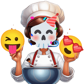 logo depicting a chef cooking with emoji as ingredients